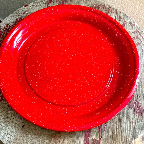 Crate&Barrel Large Round Tinware Tray RED - Picture 1 of 6